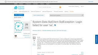 
                            5. System.Data.SqlClient.SqlException: Login failed for user 'sa ...