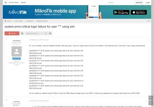 
                            2. system,error,critical login failure for user *** using ssh - MikroTik