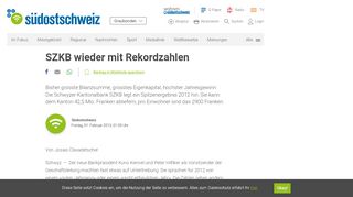 
                            13. SZKB wieder mit Rekordzahlen | suedostschweiz.ch