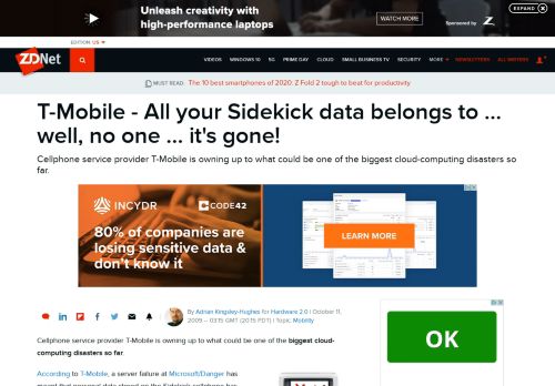 
                            4. T-Mobile - All your Sidekick data belongs to ... well, no one ... it's gone ...