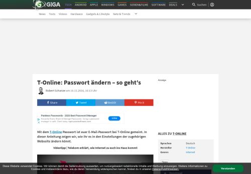 
                            12. T-Online: Passwort ändern – so geht's – GIGA