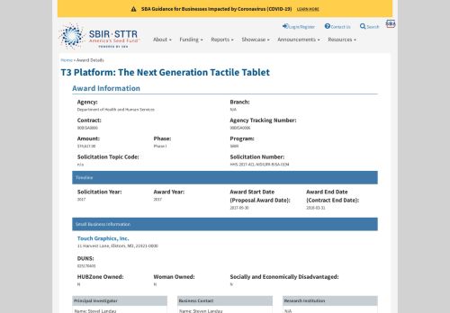 
                            8. T3 Platform: The Next Generation Tactile Tablet | SBIR.gov