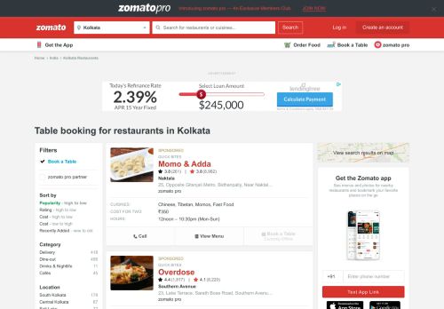 
                            10. Table Booking Restaurants in Kolkata - Zomato