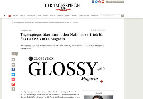 
                            10. Tagesspiegel übernimmt den Nationalvertrieb für das GLOSSYBOX ...