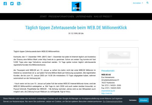 
                            8. Täglich tippen Zehntausende beim WEB.DE MillionenKlick - press1