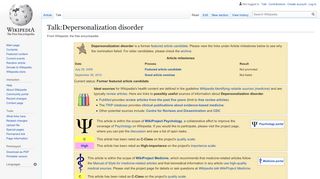 
                            13. Talk:Depersonalization disorder - Wikipedia