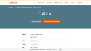 
                            7. Talkline Hotline, Anschrift, Faxnummer und E-Mail - Aboalarm