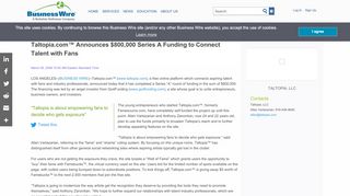 
                            10. Taltopia.com(TM) Announces $800,000 Series A Funding to Connect ...