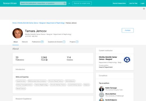 
                            7. Tamara Jemcov | MD,PhD | Kliničko Bolnički Centar Zemun - Beograd ...