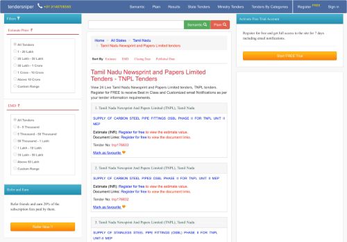 
                            6. Tamil Nadu Newsprint and Papers Limited TNPL Tamil Nadu tenders