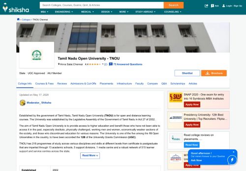 
                            12. Tamil Nadu Open University, Chennai - Courses, Placement ...