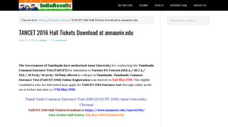 
                            3. TANCET 2016 Hall Tickets Download at annauniv.edu - IndiaResults