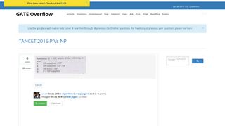 
                            10. TANCET 2016 P Vs NP - GATE Overflow
