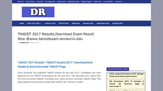 
                            2. TANCET 2017 Results,Download Exam Result Now @www ...