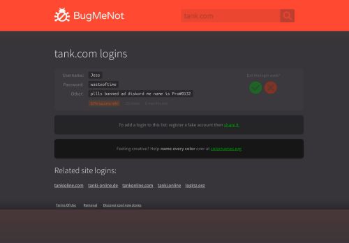 
                            11. Tank.Com Logins - BugMeNot