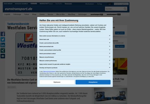 
                            6. Tankkartenübersicht: Westfalen Service Card - Eurotransport