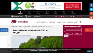 
                            11. Tańszy bilet okresowy POLREGIO w KOLEO - - Transinfo