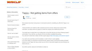 
                            5. Tapjoy - Not getting items from offers – Miniclip Player Experience