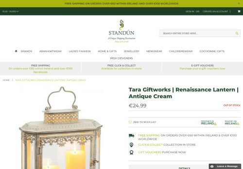 
                            8. Tara Giftworks | Renaissance Lantern | Antique Cream - Standun