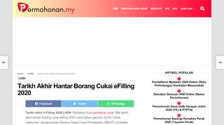 
                            8. Tarikh Akhir Hantar Borang Cukai eFilling 2018 - Permohonan.my