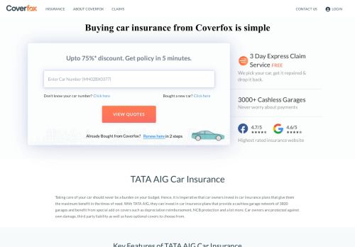 
                            7. Tata AIG Car Insurance - Coverfox.com