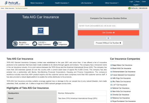 
                            6. TATA AIG Car Insurance - Renewal, Reviews & Premium Calculator