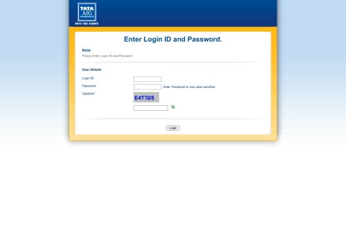 
                            6. Tata AIG Insurance - Login Page