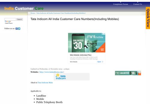 
                            13. Tata Indicom All India Customer Care Numbers(Including Mobiles ...