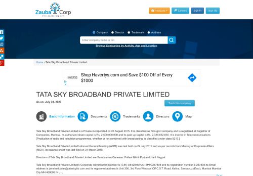 
                            7. TATA SKY BROADBAND PRIVATE LIMITED - Company, directors and ...