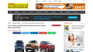 
                            12. Tata, Toyota, Hyundai and FCA India increase UV market share in H1 ...