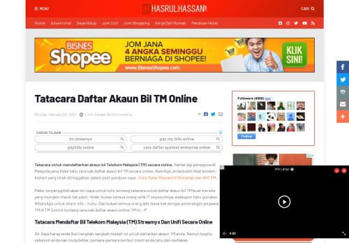 
                            11. Tatacara Daftar Akaun Bil TM Online - Hasrul Hassan