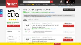 
                            9. TataCLiQ Coupons and Offers | Up to 80% OFF + 8% CD Cashback
