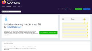 
                            12. Tatkal Made easy - IRCTC Auto fill – Get this Extension for ? Firefox ...