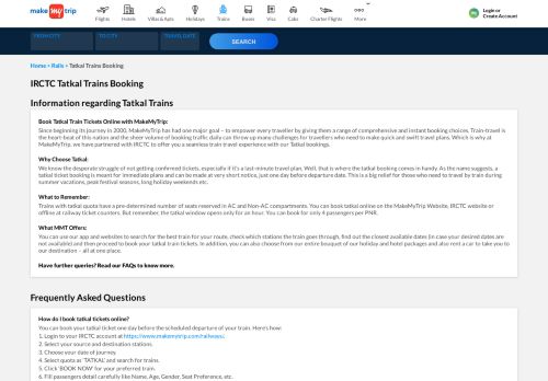 
                            12. Tatkal Railway Reservation - MakeMyTrip