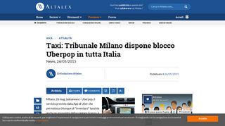 
                            11. Taxi: Tribunale Milano dispone blocco Uberpop in tutta Italia | Altalex