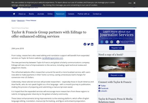 
                            7. Taylor & Francis Group partners with Editage to offer enhanced editing ...