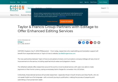 
                            8. Taylor & Francis Group Partners with Editage to Offer Enhanced ...