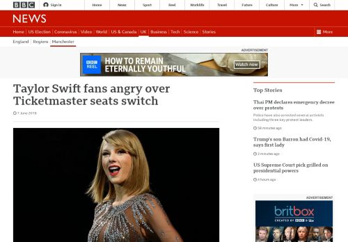 
                            10. Taylor Swift fans angry over Ticketmaster seats switch - BBC News