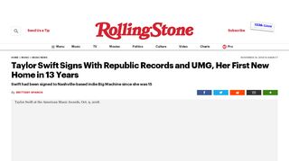 
                            10. Taylor Swift Signs With Republic Records and UMG ... - Rolling Stone