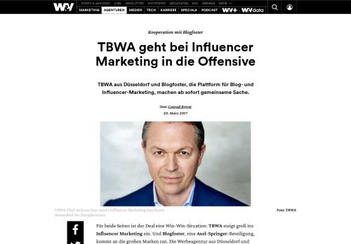 
                            4. TBWA geht bei Influencer Marketing in die Offensive | W&V