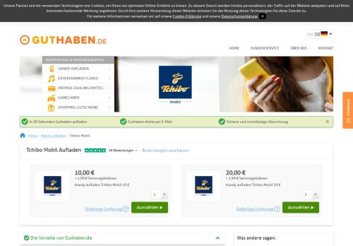 
                            8. Tchibo Mobil aufladen ab 10 € Prepaid - Guthaben.de