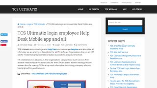 TCS Ultimatix login employee Help Desk Mobile app and all