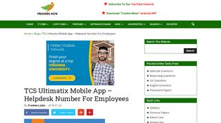 TCS Ultimatix Mobile App - Helpdesk Number For Employees