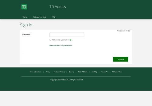 
                            4. TD Access - Sign In - visaprepaidprocessing.com