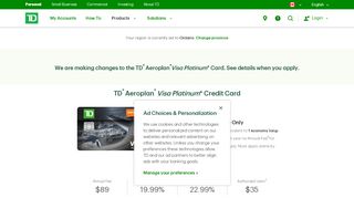 
                            9. TD Aeroplan® Visa Platinum* Credit Card | TD Canada Trust