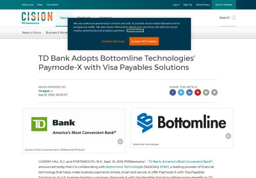 
                            10. TD Bank Adopts Bottomline Technologies' Paymode-X with Visa ...