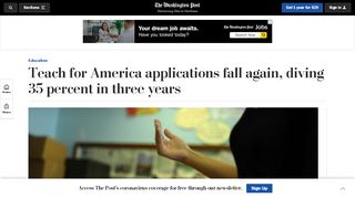 
                            6. Teach for America applications fall again, diving 35 percent in three ...