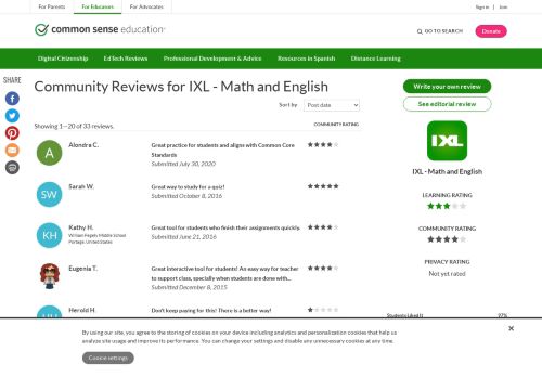 
                            12. Teacher Reviews for IXL - Math and English | Common ...