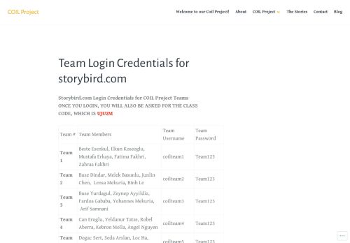 
                            10. Team Login Credentials for storybird.com – COIL Project