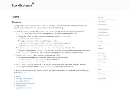 
                            6. Teams - Stack Exchange API